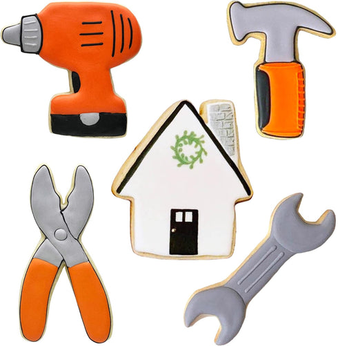 Father's Day Cookie Cutters Tools & Construction Cookie Cutters 5-Pc. Set Made in USA by Ann Clark, Cordless Drill, Hammer, Wrench, Pliers, House by Ann Clark Cookie Cutters