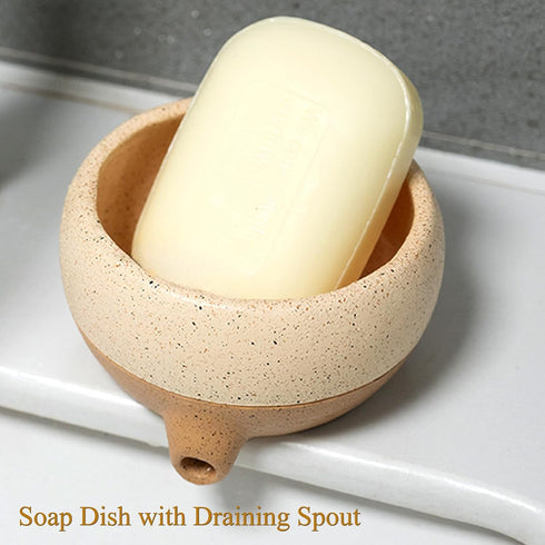 Soap Dish with Drain and Self-Draining Sponge Holder for Sink, Shower, Bathroom, and Kitchen - Rustic Resin Soap Saver