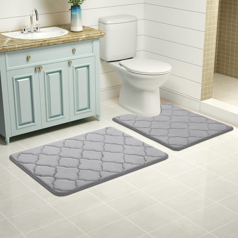 OLANLY U-Shaped Memory Foam Toilet Rugs 24x20, Ultra Soft Non-Slip Bathroom Mats, Grey Contour Bath Rugs