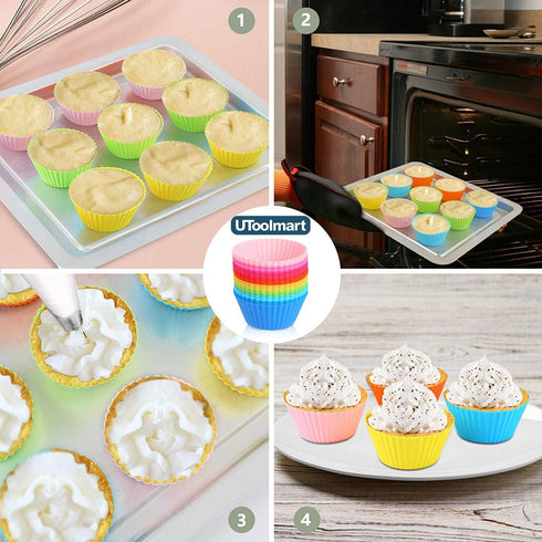 Utoolmart Silicone Baking Cups, Yellow Reusable Non-stick Cake Molds Set for Party Bakery Supplies, 5 Pcs