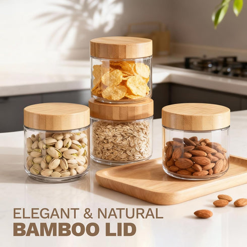 8 oz 6 Pack Bumobum Glass Jars with Lids, Small Glass Container with Bamboo Airtight Lid, Wide Mouth Canisters for Chia