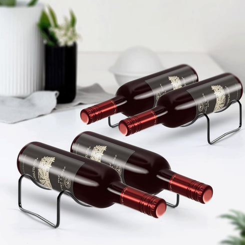 Countertop Wine Rack, 2 Bottles Wine Storage, Metal Wine Holder, Cup and Water Bottle Organizer for Cabinet, Pantry, 2 Pack Black by TONLEA