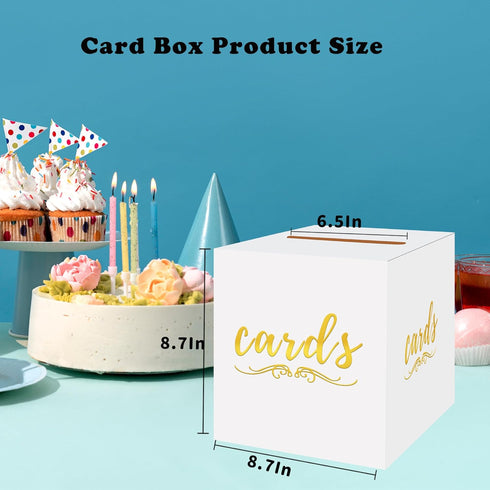 White Card Box - Cardboard Box for Birthday, Bridal, Baby Shower, Graduation, Funeral, Gold Card Box with Slot