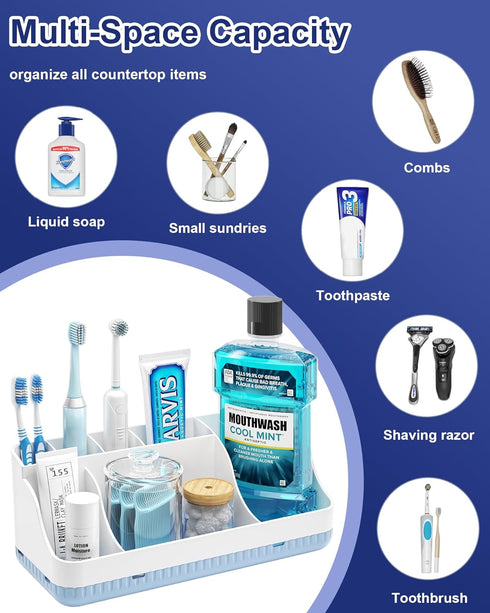 Homtalker Counter 7 Countertop Bathroom Organizer and Storage, Slots Detachable Toothbrush Holders for Bathrooms