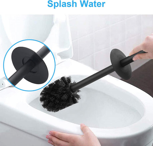 2 BGL Stainless Steel Toilet Brush with Holder, Black Bristle Heads