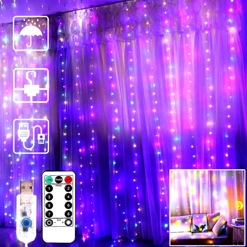 Curtain Lights String Lights Bedroom - 300 LED 9.8x9.8Ft Twinkle String Light Decorations for Indoor Outdoor Decor