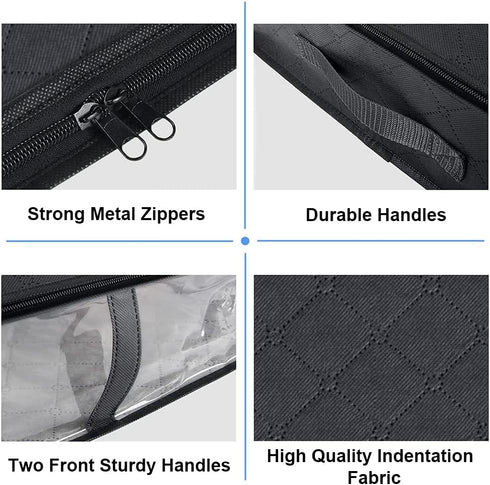 Under Bed Storage Containers, 4-Pack Large Bags Organizer with Clear Window and Handles for Bedding, Clothes, Black