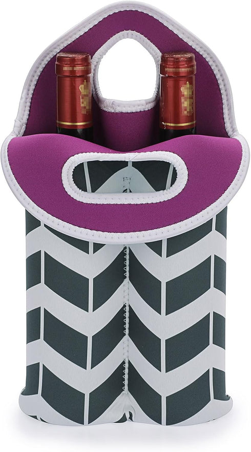 Hipiwe Wine Carrier Tote Bag for 2 Bottles - Neoprene Wine Bottle Holder