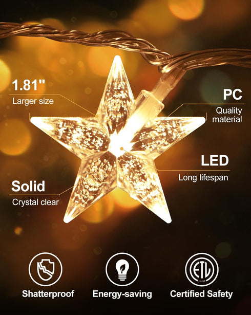 59 100 JOLYMOLY Star String Lights Plug in, Ft LED Star Fairy Lights with Remote Timer, Connectable Waterproof