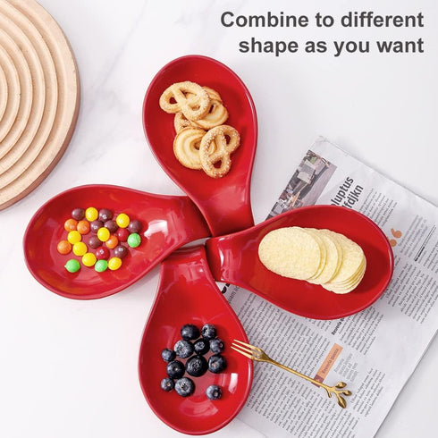 Nihow Ceramic Spoon Rest 4 Inch, Heat Resistant Utensil Holder for Kitchen Counter, Dishwasher Safe (Red)