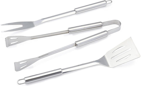 4-Piece Set Amazon Basics Stainless Steel BBQ Grilling Tool with Carry Bag, Rust-Resistant, Dishwasher Safe