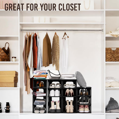 TRZZ 4-Tier Small Shoe Rack, DIY Height-Adjustable Mini Shoe Organizer for Entryway, Closet, Small Space (Plastic,