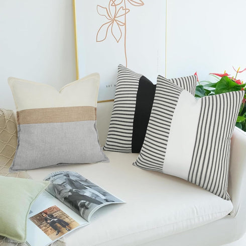 18x18, Set 2, Farmhouse Pillow Covers Boho Modern Accent Square Throw Pillow Covers of Black and White Striped