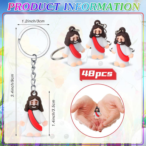 Sumind 48 Pcs Jesus Toys Figurine - Christian Keychain Jesus Doll Bulk Classic Christian Rings for Christ