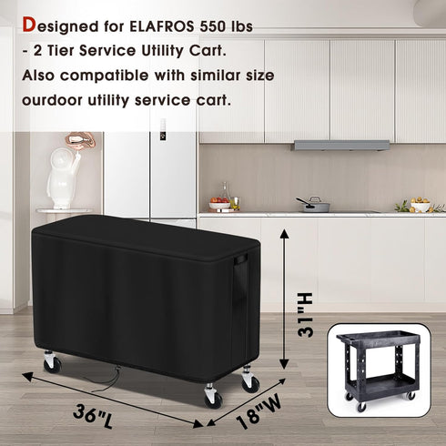 550 lbs 2 36"Lx18"Wx29"H, Outdoor Cart Cover for ELAFROS Tier Plastic Utility Cart, Waterproof Service Cart Covers