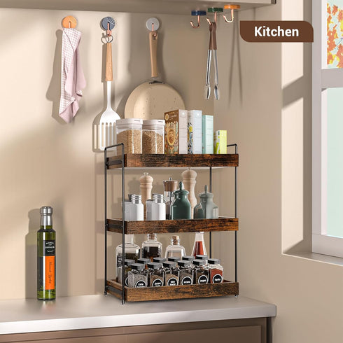 Cedwnuer 3-Tier Countertop Counter, Counter Bathroom Shelf, Wood Spice Rack Organizer for Kitchen Vanity Corner Shelf