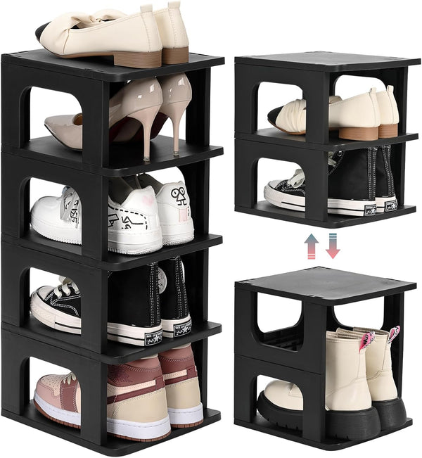 TRZZ 5-Tier Small Shoe Rack, Vertical Narrow Stackable Organizer with Removable Partition,