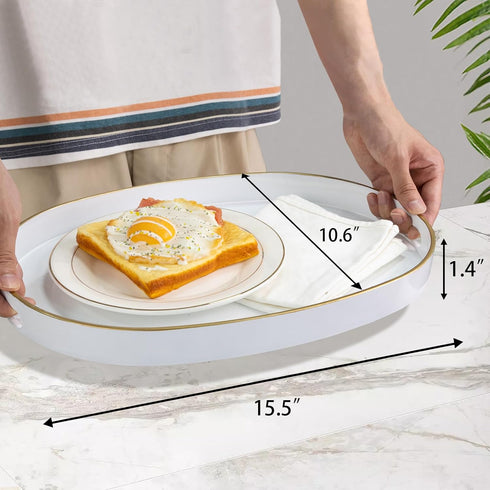 15.6" 10.6" 1.4" MAONAME White Decorative Tray, Oval Serving Tray with Handles, Plastic Trays for Coffee Table, Ottoman