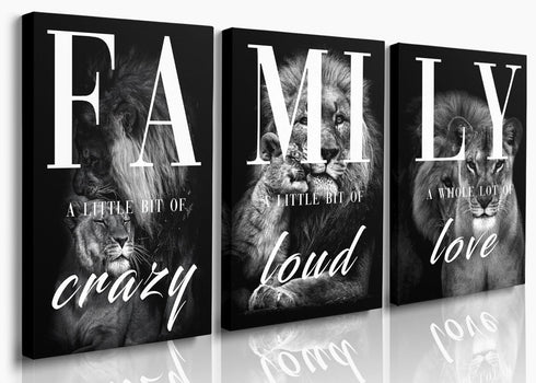 GUBIYU Farmhouse Family Wall Art Set of 3, Rustic Wood Framed Animal Lion Art for Living Room Decor