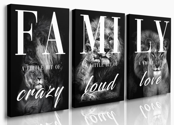 GUBIYU Farmhouse Family Wall Art Set of 3, Rustic Wood Framed Animal Lion Art for Living Room Decor