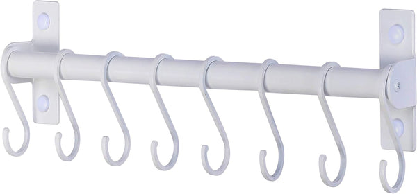 Dseap Kitchen Utensil Holder Hanger, Wall Mounted Pot and Pan Rack with 8 Hooks for Cooking Utensils, White