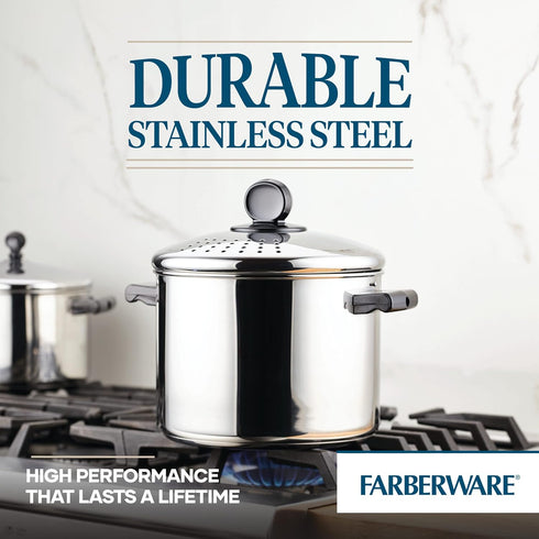 Farberware Classic Series 8-Quart Stainless Steel Covered Straining Stockpot with Lid, Silver