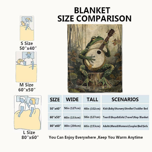 60x80in Banjo-Playing Frog Blanket Whimsical Woodland Throw Blankets with Musical Animal & Moonlit Swamp,Birthday Gifts