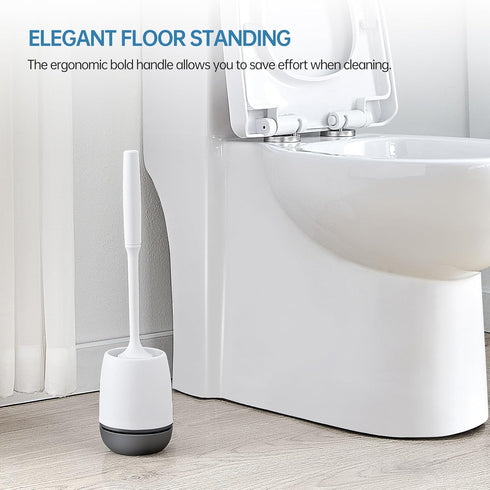 Toilet Brush and Holder Set for Deep Cleaning, Stiff Plastic Bristle, Ventilated Holder (Black Head)