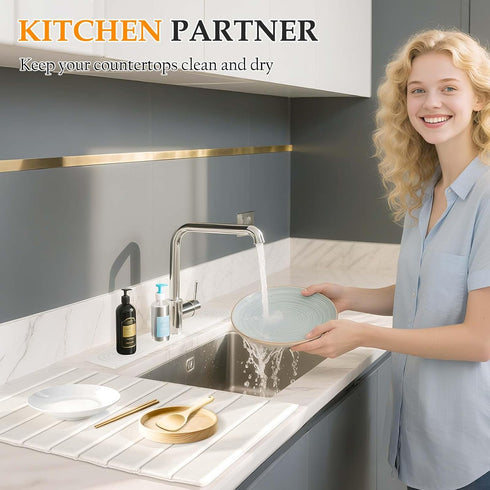 2-in-1 Countertop, Set, Stone Drying Mat Kit Faucet Mat for Kitchen Sink & Drying Stone for Quick Dry Diatomaceous