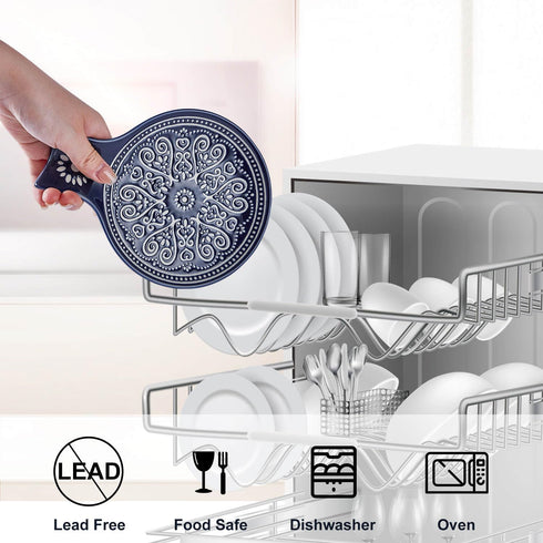 Large Ceramic Spoon Rest, Modern Farmhouse Cooking Spoon Holder for Kitchen Counter/Stove Top/Dining Table (Blue)
