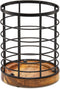 Utensil Holder for Kitchen Counter - Black Wire with Wooden Base, Large Wooden Cooking Utensil Organizer