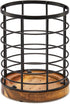 Utensil Holder for Kitchen Counter - Black Wire with Wooden Base, Large Wooden Cooking Utensil Organizer