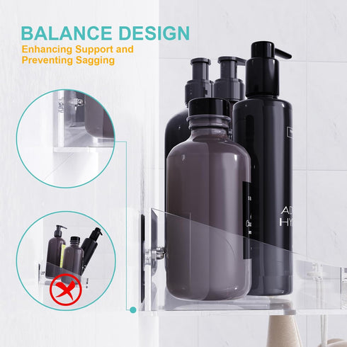 Adhesive Shower Caddy, 5 Pack Acrylic Shower Shelves Bath Organizers, No Drilling Shelves for Bathroom Storage & Decor