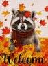 Welcome Fall Maple Leaves Garden Flag 12.5x18 Inch Double Sided, Seasonal Raccoon Autumn Rustic Yard Outdoor Decoration