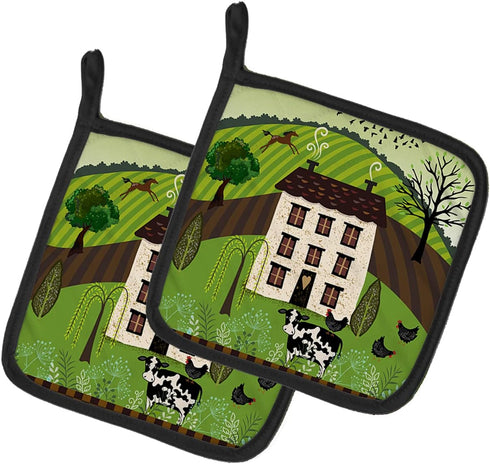 Caroline's Treasures VHA3024PTHD Folk Art Country House Pot Holders Set, Heat Resistant Kitchen Hot Pads, 7.5 x 7.5