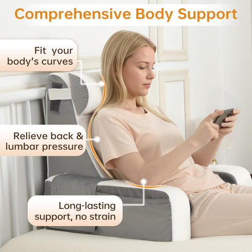21" 60 Vekkia Reading Pillow for Sitting in Bed Ergonomic Wedge Back Pillow, XL Side Pockets, Support Chair for TV