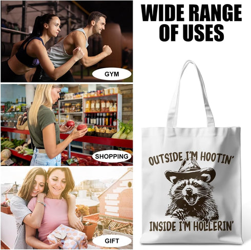 CSHVJ Funny Raccoon Tote Bag Cute Frogs Western Stuff Raccoon Frog Gifts for Women Friend Reusable Grocery Bags