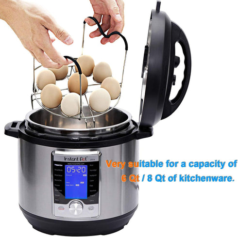 Steamer Cooling Rack Trivet Accessory Set - 9-holes Egg Steamer Cooking Rack with Heat Resistant Silicon Handles