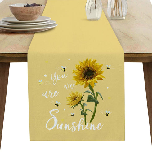 Summer Table Runner - 120 Inches Long Rustic Flower You are My Sunshine Yellow Tablerunner for Dining Table