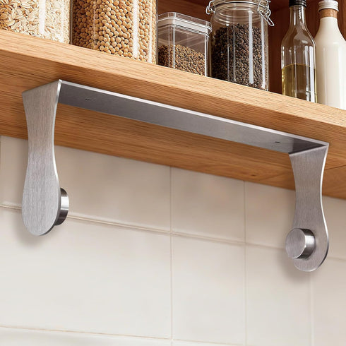 Paper Towel Holder Under Cabinet, Stainless Steel, Silver, Adhesive & Wall Mount,