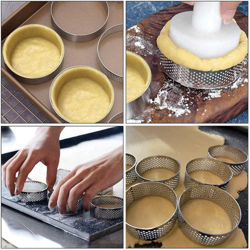 10 Pcs 2.37 Inch 304 Stainless Steel Tart Ring, Heat-Resistant Perforated Baking Tools