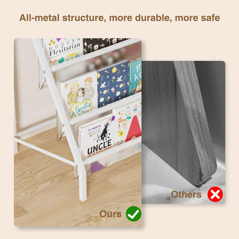 4 HAVEDAWN High-Transparent Tier Kids Bookshelf, Sturdy Metal Large Size Book Rack Storage for Kids - Toddler Book