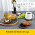 LiWiBet 4.3 Inch Set 6 Wood Coasters for Drinks Absorbent with Lip, Rustic Acacia Wood Black Felt Coaster with Holder