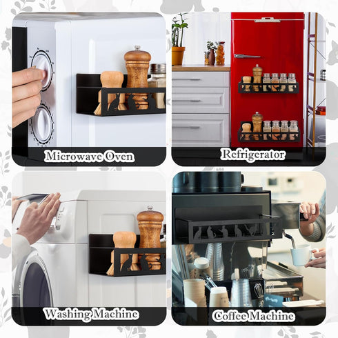 2 Pack Beeveer Black Cat Magnetic Spice Rack for Refrigerator Metal Magnet Basket Shelf for Fridge Seasoning Storage
