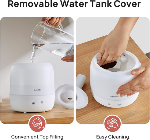 2L 360 Nozzle 7-Color 24dB Clarston Humidifiers for Bedroom, Top Fill with for Large Room, Night Light, Quiet Cool Mist