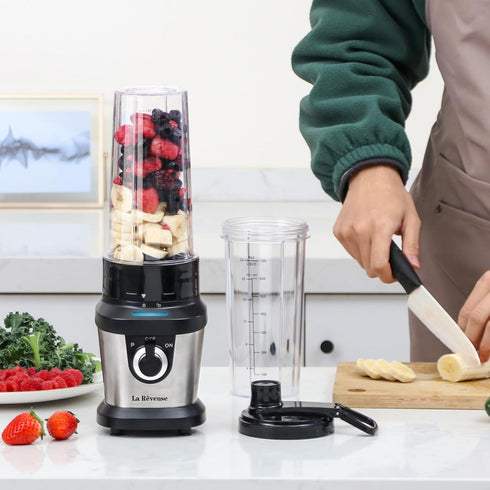 La Reveuse Electric Blender for Shakes and Smoothies, 400W with 2 x 24 Oz Blending Cups and To Go Lids, BPA-free