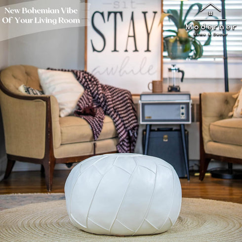 Moderner Faux Leather Pouf Unstuffed Ottoman Moroccan Footstool, Floor Footrest Cushion, Storage Solution - Natural