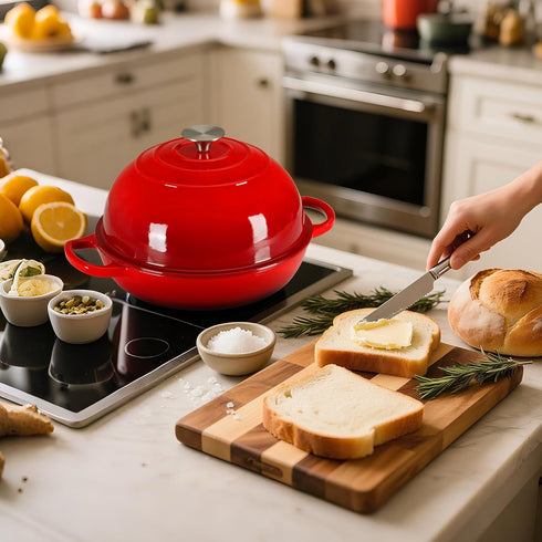 6qt LIFERUN Enameled Cast Iron Dutch Oven for Sourdough Bread Baking, Non-Stick Dome-Shaped Bread Oven Pot with Lid