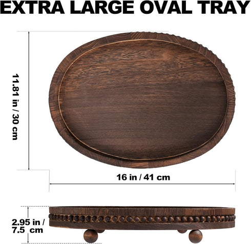 HouseJoy Tray-1611.8in Wooden Decorative Wood Beaded Coffee Table Decor Tray, Rustic Farmhouse Decor Tray for Living