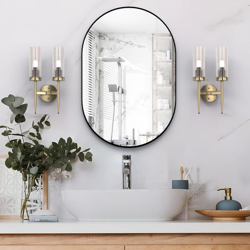 Oval Bathroom Mirror 20"x30" - Black Wall Vanity Mirrors for Over Sink, Modern Capsule Design with Metal Frame